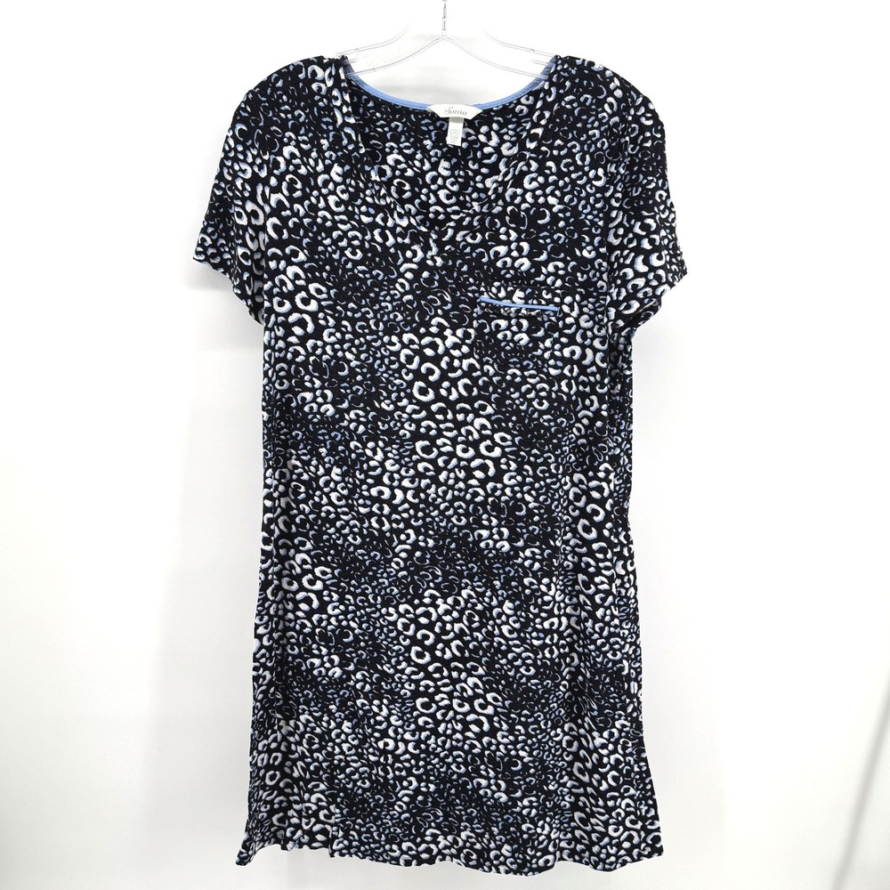 Soma Nightgown Women Small‎ Blue Leopard Print Short Sleeve V-Neck Chemise Sleep